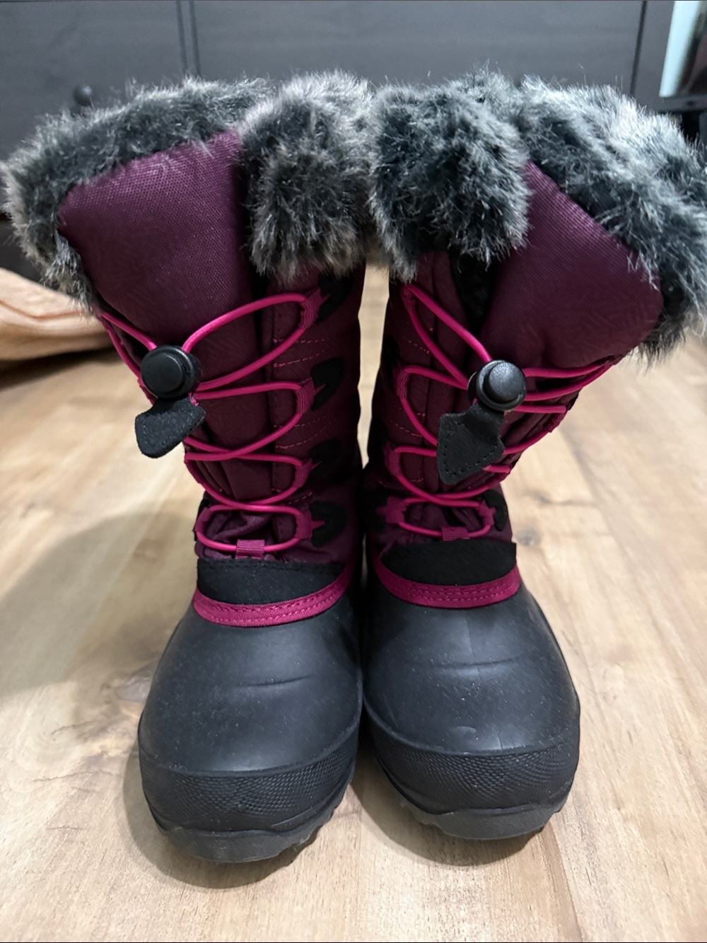 Kamik Kids “Snow Angel” Plum & Black Waterproof Winter Boots with Faux Fur Trim